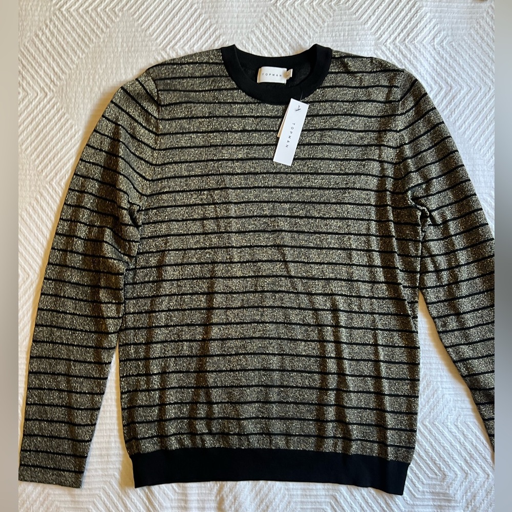 NWT - Topman - Striped Black and Gray metallic Sweater - size large